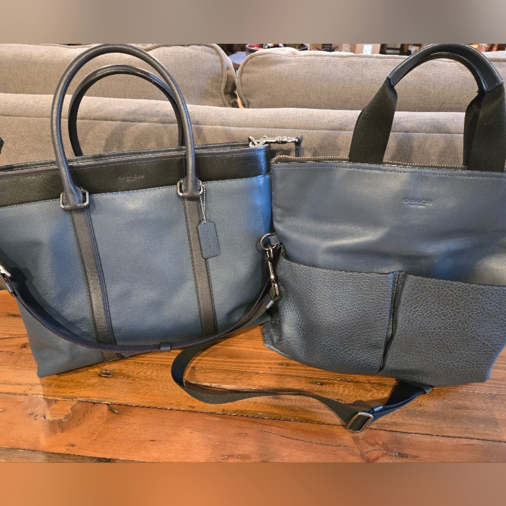 Coach Blue Leather Purse And Commuter Bag Set